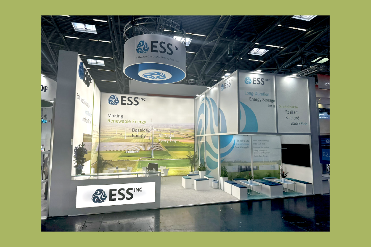 Tradeshow booth for ESS Tech, Inc., and energy storage company