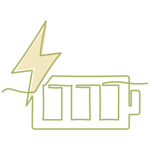 Continuous line drawing of a battery and a lightning bolt