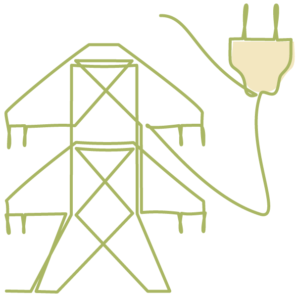 Continuous line drawing of a battery and a lightning bolt