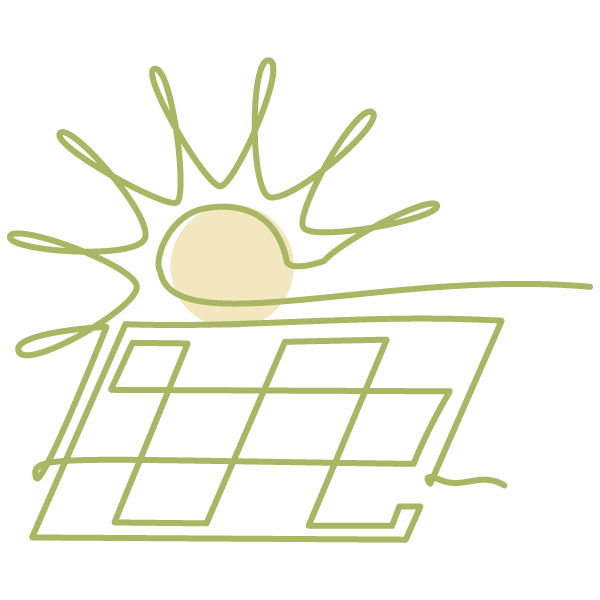 Continuous line drawing of a solar panel and the sun
